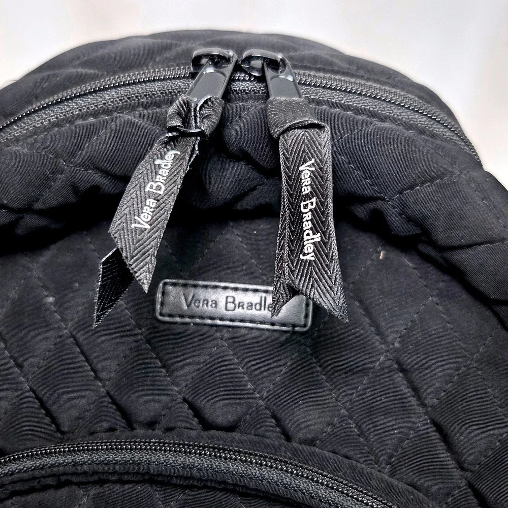 Vera Bradley Small Backpack Black Quilted Cotton Floral Lining Travel Bag EUC 75 - Picture 2 of 11